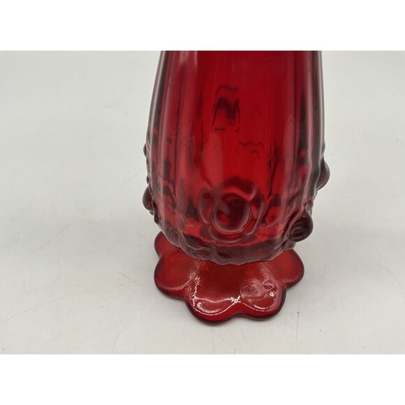 Fenton Red With a Hint of Amberina 10 Inch Cabbage Rose Stretch Bud Vase Vintage - Picture 6 of 11